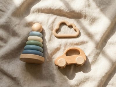 Holzspielzeug und Naturkautschuk-Greifling für Kleinkinder ab 1 Jahr